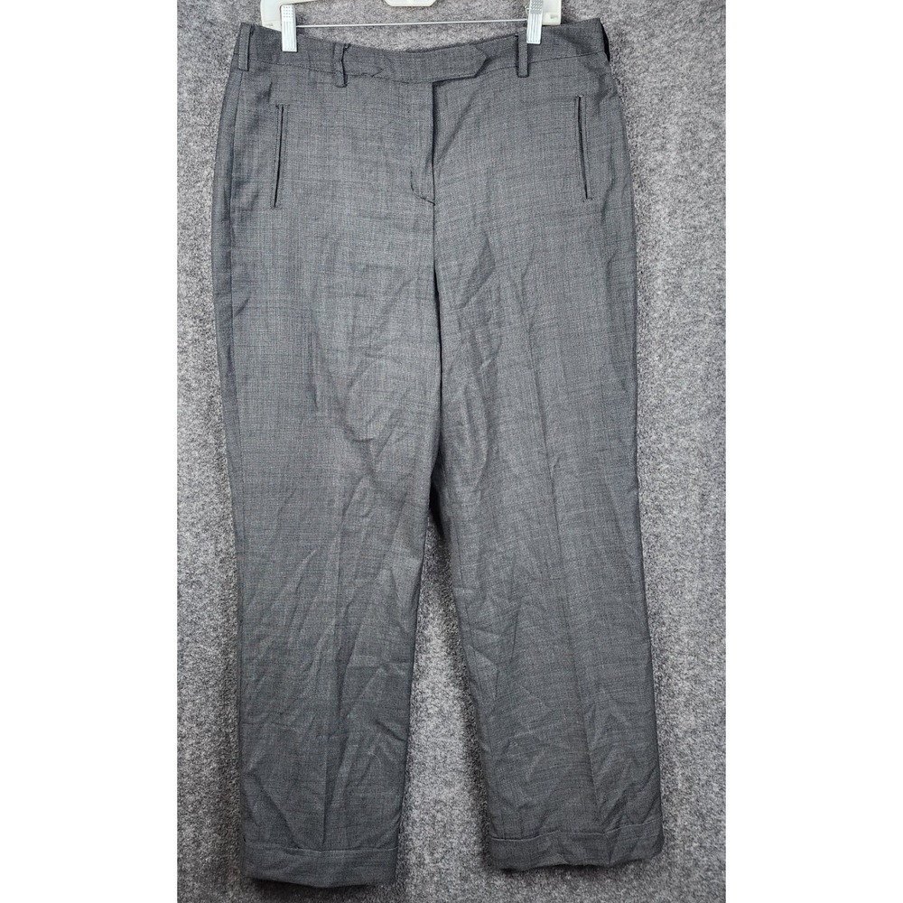 Larry Levine Dress Pants Women 14 Grey Wool Blend Cuffed Straight Leg Trousers